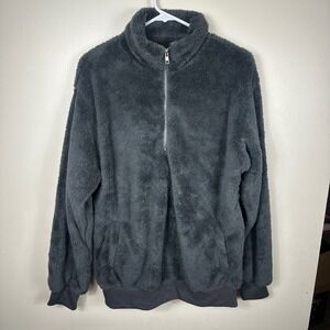 Merokeety Fleece Pullover Womens XL Grey Quarter Zip Teddy Jacket Outdoor Cozy